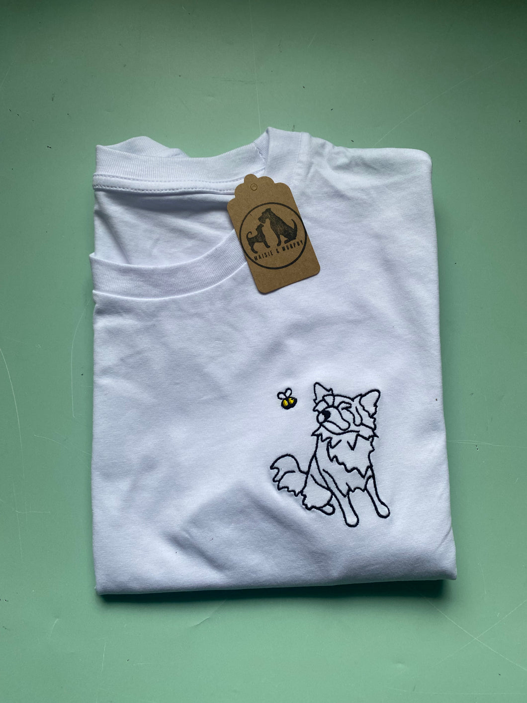 Long Hair Chihuahua Outline T-shirt - embroidered chihuahua dog organic tee for dog lovers and owners