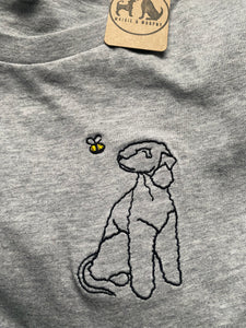 Bedlington Terrier Outline T-shirt - embroidered Bedlington organic tee for dog lovers and owners