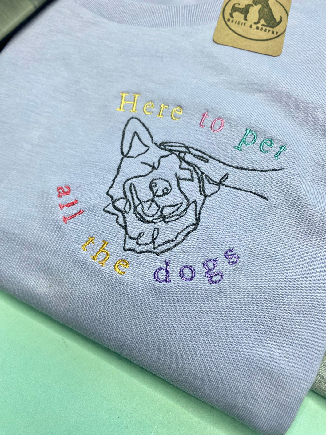 ‘Here to pet all the dogs’ Organic T-Shirt- Gifts for dog lovers and owners.