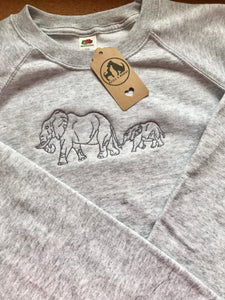 Embroidered Elephant Family Sweatshirt for Elephant Lovers