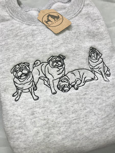 Embroidered Pug Sweatshirt - Pug lover & owner gifts