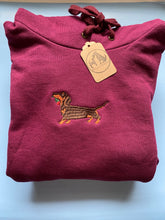 Load image into Gallery viewer, SAMPLE- CHOC &amp; TAN DACHSHUND HOODIE- burgundy XL
