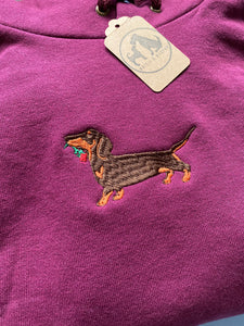 SAMPLE- CHOC & TAN DACHSHUND HOODIE- burgundy XL