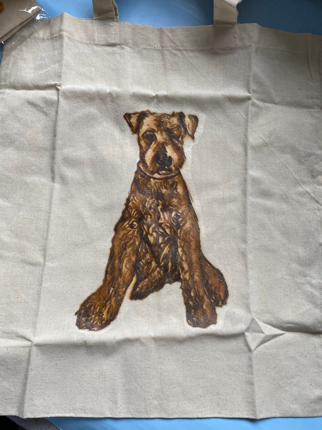 IMPERFECT OLD STOCK airedale tote bag