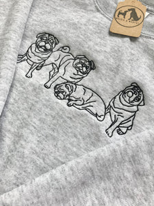 Embroidered Pug Sweatshirt - Pug lover & owner gifts