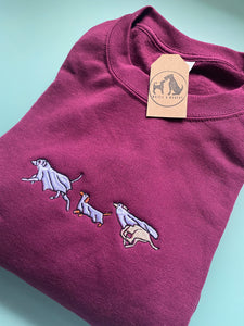 Embroidered Dog Ghosts Sweatshirt/ hoodie for dog lovers and spooky witches ready for Halloween