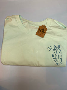 SAMPLE Cat butterfly T-shirt- mint - M