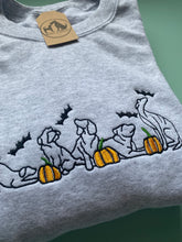 Load image into Gallery viewer, Embroidered Dog Pumpkin Patch Sweatshirt/ hoodie  for dog lovers and spooky witches ready for Halloween
