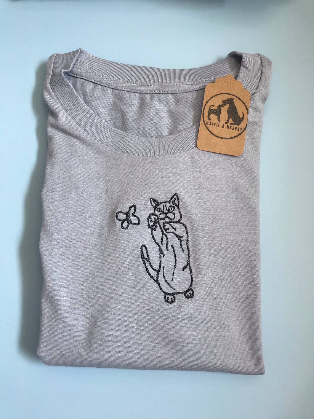 Cat and butterfly Organic T-shirt- Gifts for cat lovers and owners.