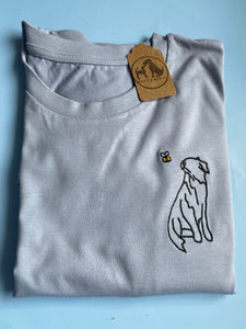 Border Collie Outline T-shirt - embroidered collie organic tee for dog lovers and owners