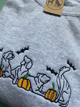 Load image into Gallery viewer, Embroidered Dog Pumpkin Patch Sweatshirt/ hoodie  for dog lovers and spooky witches ready for Halloween
