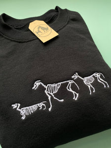 Embroidered Dog Skeleton Sweatshirt/ t-shirt  for dog lovers and spooky witches ready for Halloween