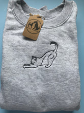 Load image into Gallery viewer, Embroidered Cat Stretching Silhouette Sweatshirt- Gifts for Cat lovers and owners

