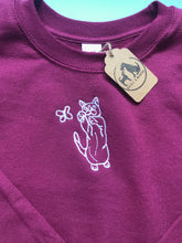 Load image into Gallery viewer, Embroidered Cat and Butterfly  Sweatshirt- Gifts for Cat lovers and owners
