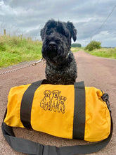 Load image into Gallery viewer, Custom Barrel Bag for Dog Lovers and Owners- colourful embroidered recycled holdall for your adventures
