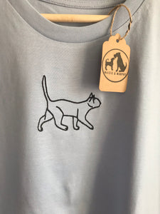 Embroidered Cat Walking Silhouette Sweatshirt- Gifts for Cat lovers and owners
