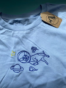 IMPERFECT- Space dog T-shirt -M LIGHT BLUE