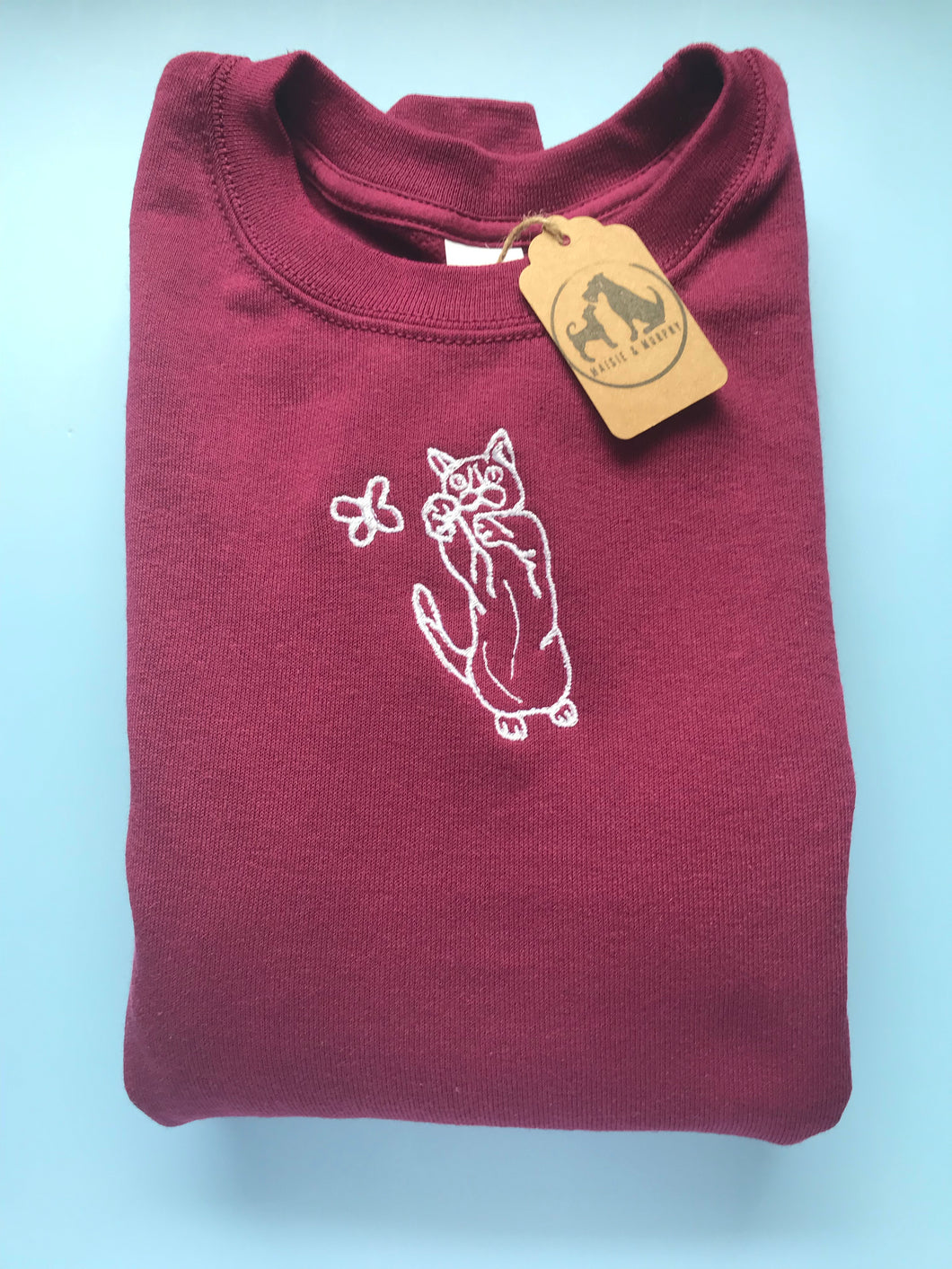 Embroidered Cat and Butterfly  Sweatshirt- Gifts for Cat lovers and owners