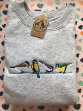 Load image into Gallery viewer, British Garden Birds Sweatshirt - Great, Blue, Coal and Marsh tit sweater for twitchers

