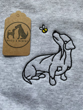 Load image into Gallery viewer, Dachshund Outline T-shirt - embroidered sausage dog organic tee for dog lovers and owners
