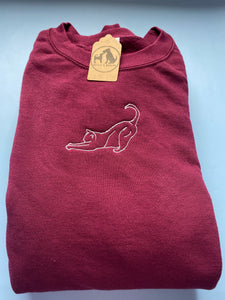 Embroidered Cat Stretching Silhouette Sweatshirt- Gifts for Cat lovers and owners