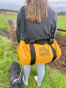 Custom Barrel Bag for Dog Lovers and Owners- colourful embroidered recycled holdall for your adventures