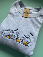 Load image into Gallery viewer, Embroidered Dog Pumpkin Patch Sweatshirt/ hoodie  for dog lovers and spooky witches ready for Halloween
