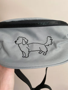 Custom Dog Walking Bum Bag- breed silhouette recycled embroidered waist pack. The perfect gift for dog parents, dog walkers and dog groomers