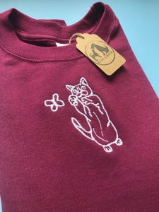 Embroidered Cat and Butterfly  Sweatshirt- Gifts for Cat lovers and owners