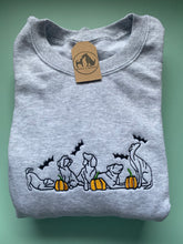 Load image into Gallery viewer, Embroidered Dog Pumpkin Patch Sweatshirt/ hoodie  for dog lovers and spooky witches ready for Halloween
