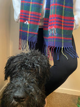 Load image into Gallery viewer, Embroidered dog breed Tartan Scarf- Classic check scarf for winter dog walks
