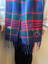 Load image into Gallery viewer, Embroidered dog breed Tartan Scarf- Classic check scarf for winter dog walks
