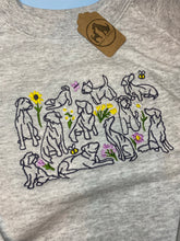 Load image into Gallery viewer, Spring Dogs Sweatshirt- dog outline, flowers, butterfly and bees embroidered sweatshirt for dog lovers
