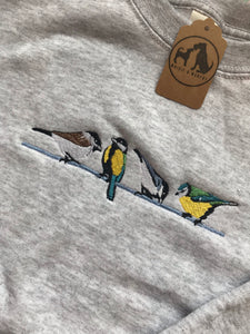 British Garden Birds Sweatshirt - Great, Blue, Coal and Marsh tit sweater for twitchers