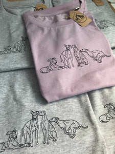 Embroidered Sighthound T-shirt- Organic tee for whippet, lurcher, greyhound lovers