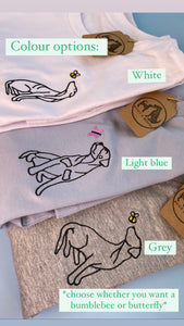 Spring Cat Outline T-shirt - embroidered organic tee for cat  lovers and owners