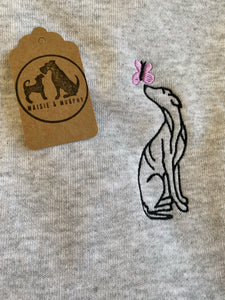 Sighthound  Outline T-shirt - Embroidered Whippet, Lurcher, greyhound organic tee for dog lovers and owners
