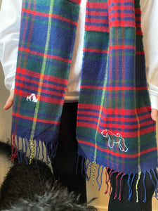 Embroidered dog breed Tartan Scarf- Classic check scarf for winter dog walks