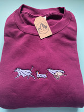 Load image into Gallery viewer, Embroidered Dog Ghosts Sweatshirt/ hoodie for dog lovers and spooky witches ready for Halloween
