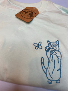 SAMPLE Cat butterfly T-shirt- mint - M